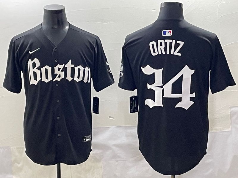 Men 2025 Boston Red Sox 34 Ortiz Black Five generations Joint Name Nike MLB Jersey style 2